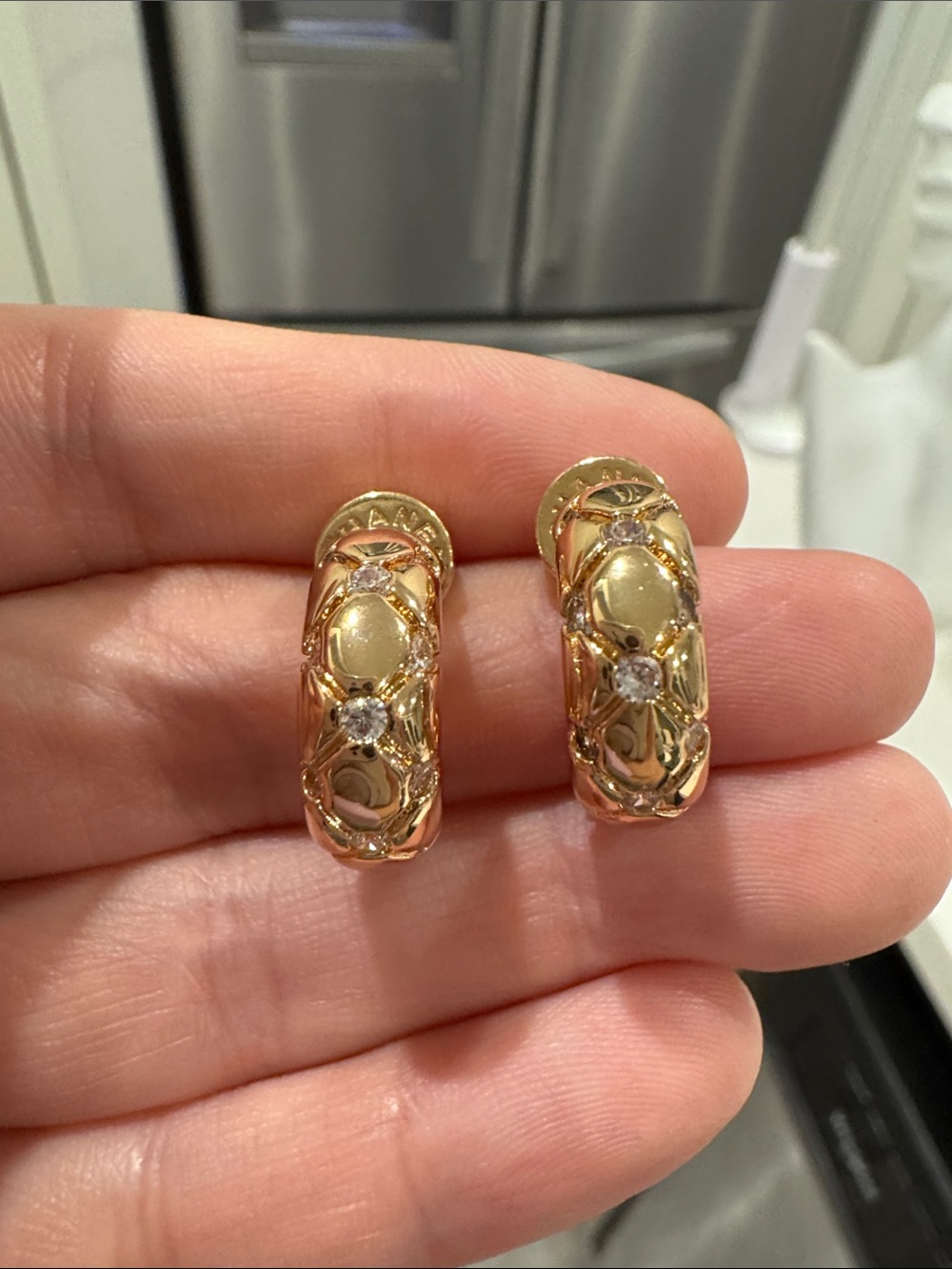 Champagne Gold Quilted CZ Hoop Earrings
